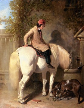  gris Pintura Art%C3%ADstica - Refresco Un niño regando su pony gris Arenque Snr John Frederick caballo